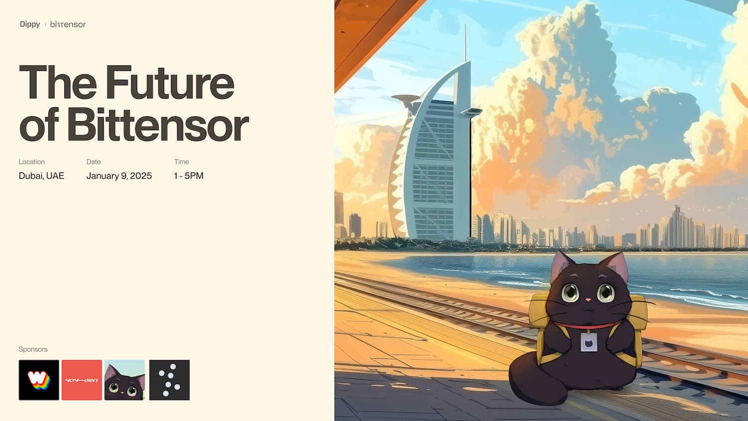 A promotional image for the Future of Bittensor Conference in Dubai.