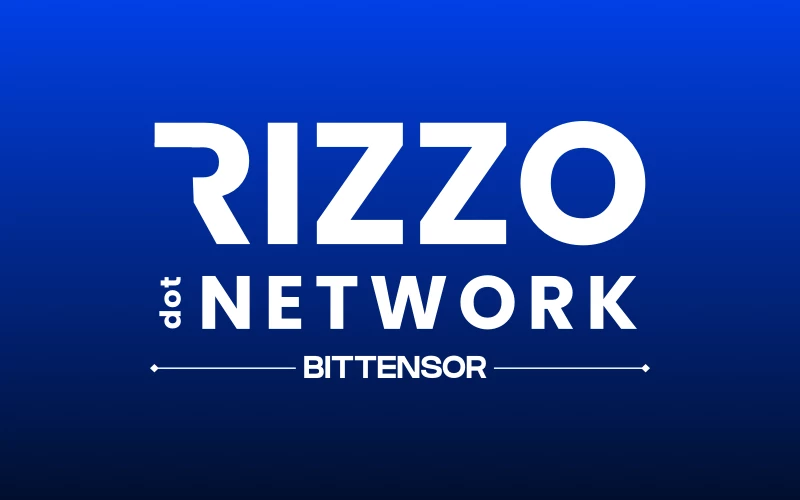 Rizzo.Network logo. White text on a gradient blue background using spelled-out rizzo-dot-network as a design element, with a tag for Bittensor on the bottom.